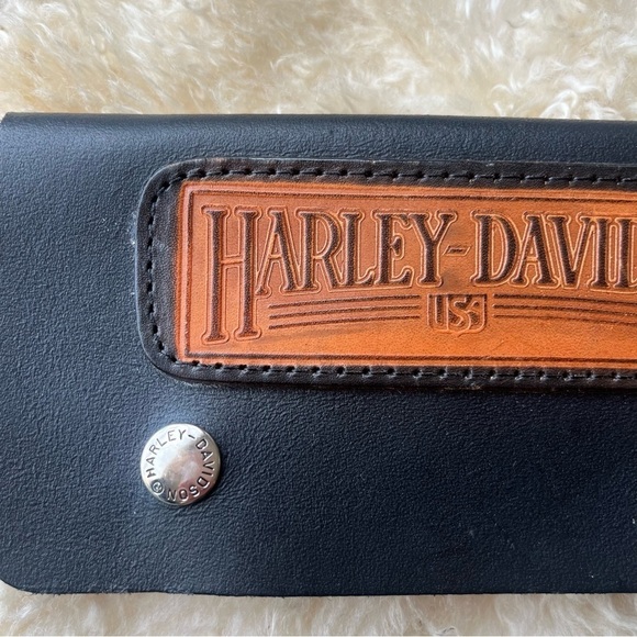 Vintage Harley  Davidson Black Leather Chain Biker Wallet - Picture 4 of 16